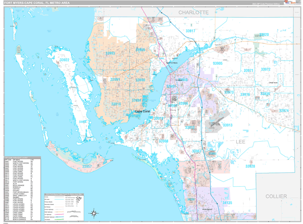 Fort Myers-Cape Coral Metro Area Wall Map